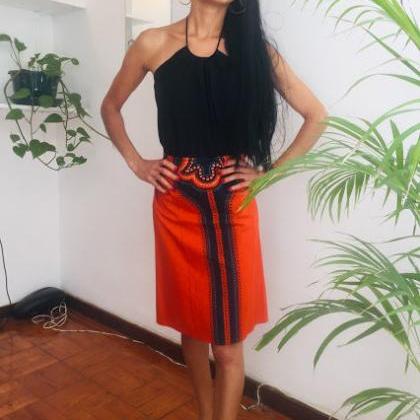 Sheryl Size M Skirt Personalized Orange Above Knee..