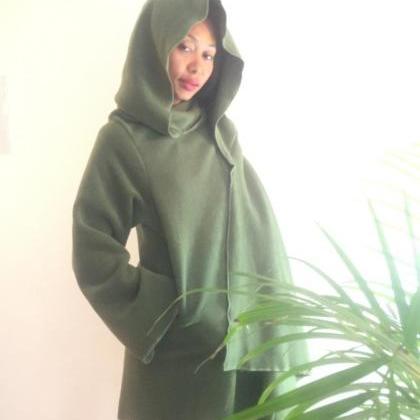 Women Green Hooded Polar Winter Warm Coat..