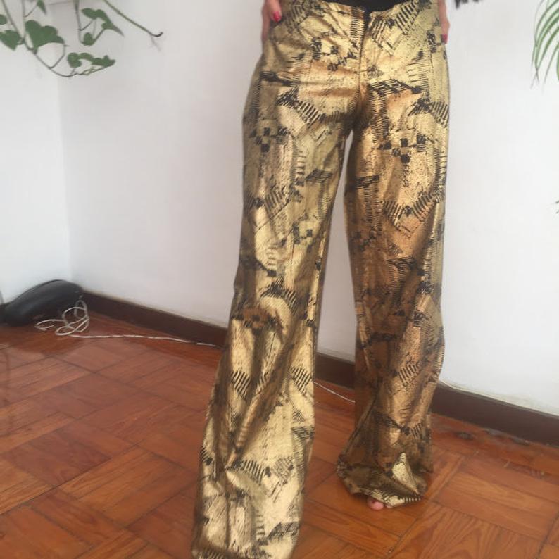 Golden abstract print Cotton dashiki african designer pants Worldwide free shipping