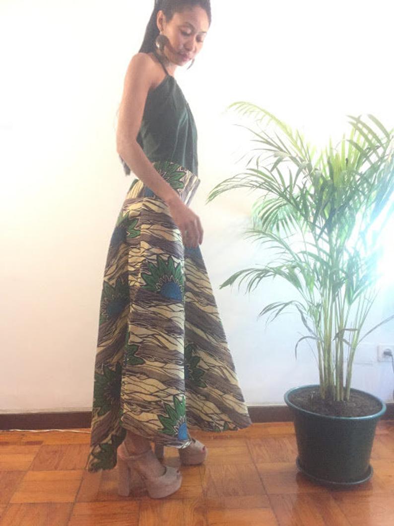 Green Abstract Landscape african print Skirt Knee lenght Pollyblends Summer dashiki designer Worldwide free shipping