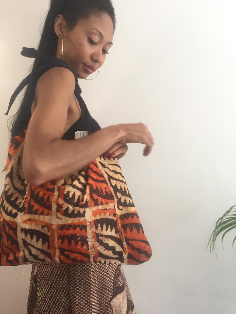 Tiffany Orange Dashiki Ankara African Fabric Linned Women Shoulder Bag Worldwide Worldwide