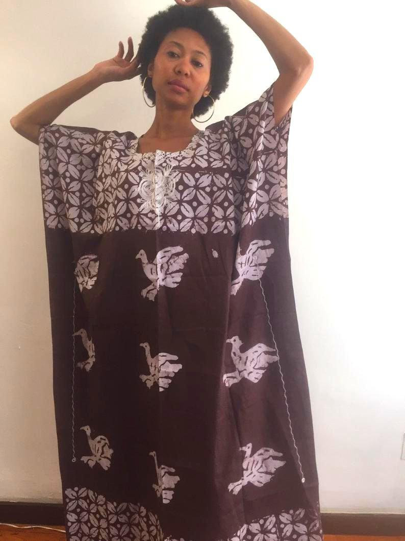 Tanzania Worldwide shipping Brown Summer Fresh New kaftan cotton embroidered new dress Worldwide Free Shipping