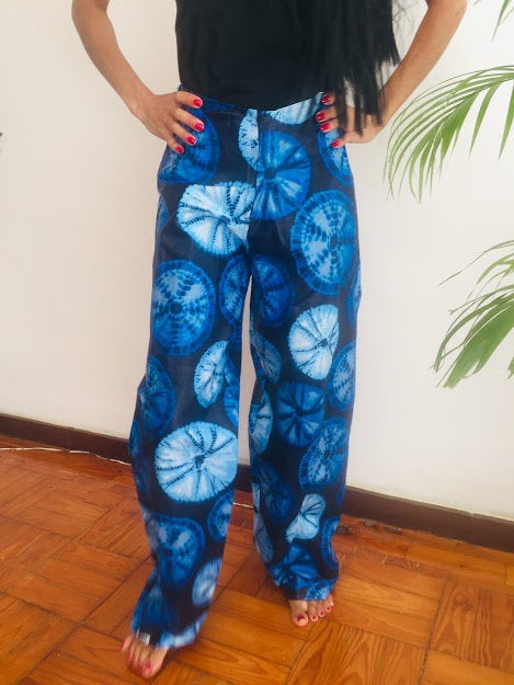 Size M Soweto Blue abstract african painted dashiki summer party designer pants Worldwide shipping Worldwide Free Shipping