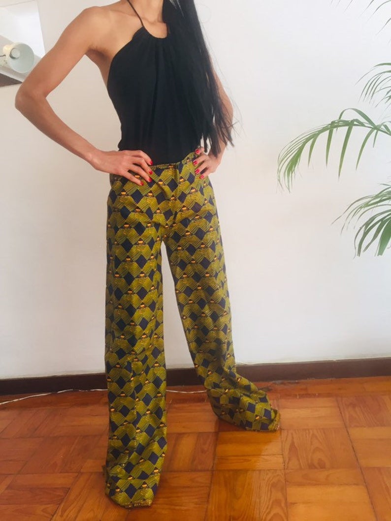 Size S/m Swaziland Green Brocade Summer Geometric Women Cotton Dashiki Designer Pants Worldwide Worldwide