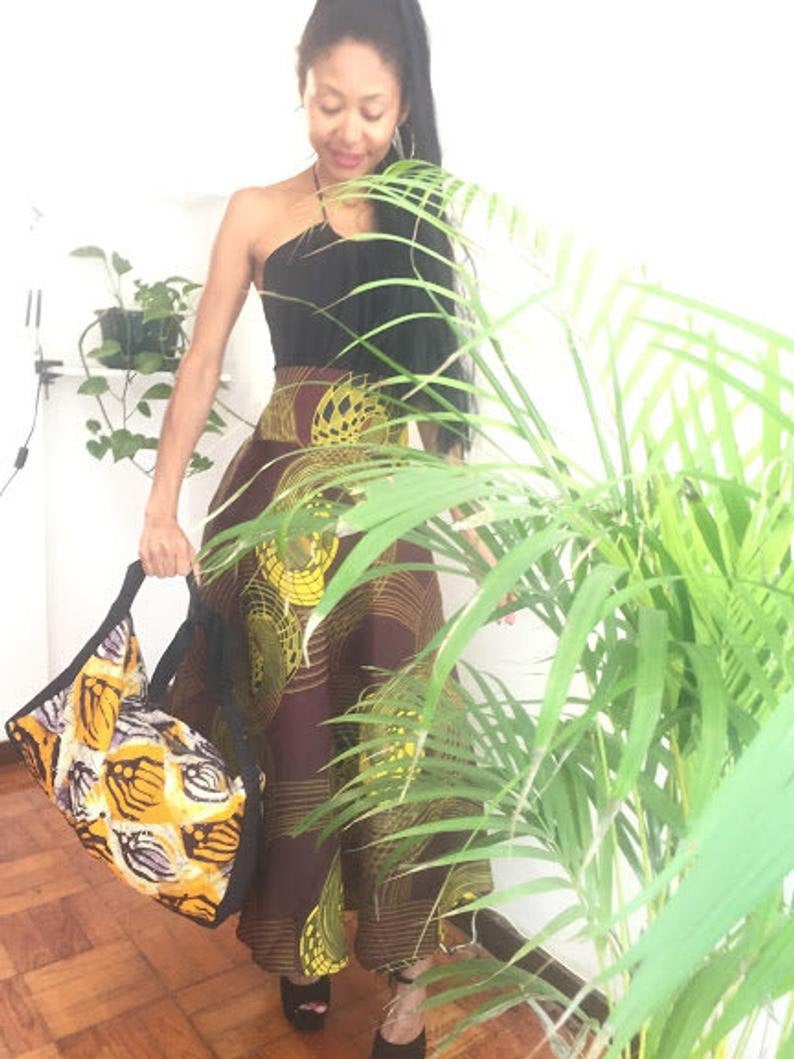 Nina 2 Pieces Set Size M Skirt Kalf Lenght Pollyblends Summer And Bag Dashiki African Geometric Print Designer Worldwide