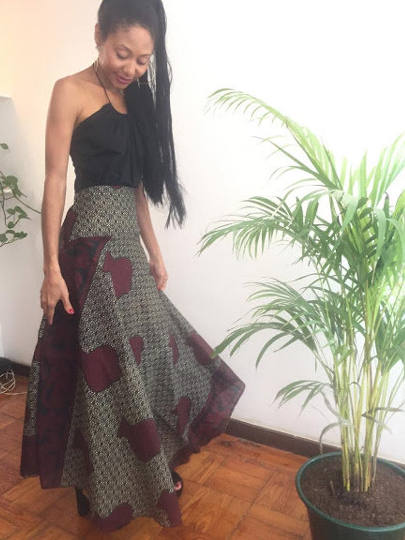 Port Harcourt Size M Burgundy Skirt Ankle Lenght Pollyblends Summer Dashiki African Geometric Print Designer Worldwide