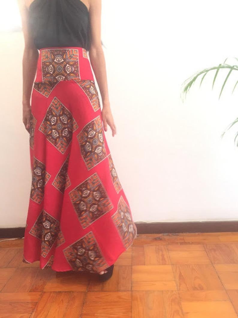 Sade Size M Red Skirt Ankle lenght Pollyblends Summer dashiki african Geometric print designer Worldwide shipping Worldwide Free Shipping