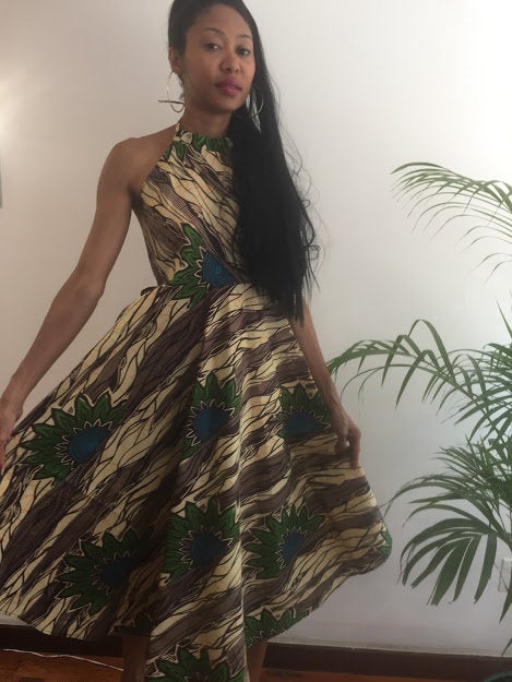Janet Size M Dress Green Floral Print Knee Lenght Pollyblends Summer Dashiki Designer Worldwide Worldwide