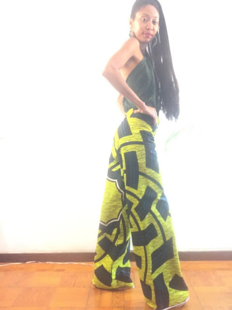 Niassa Size M Green Geometric Cotton dashiki african abstract print designer pants Worldwide shipping Worldwide Free Shipping