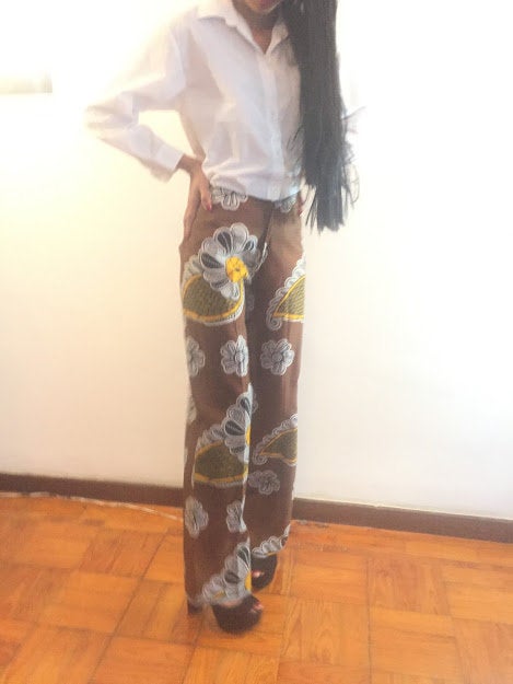 Size S Brown Pollyblends Summer dashiki african abstract print designer pants Worldwide shipping Worldwide Free Shipping