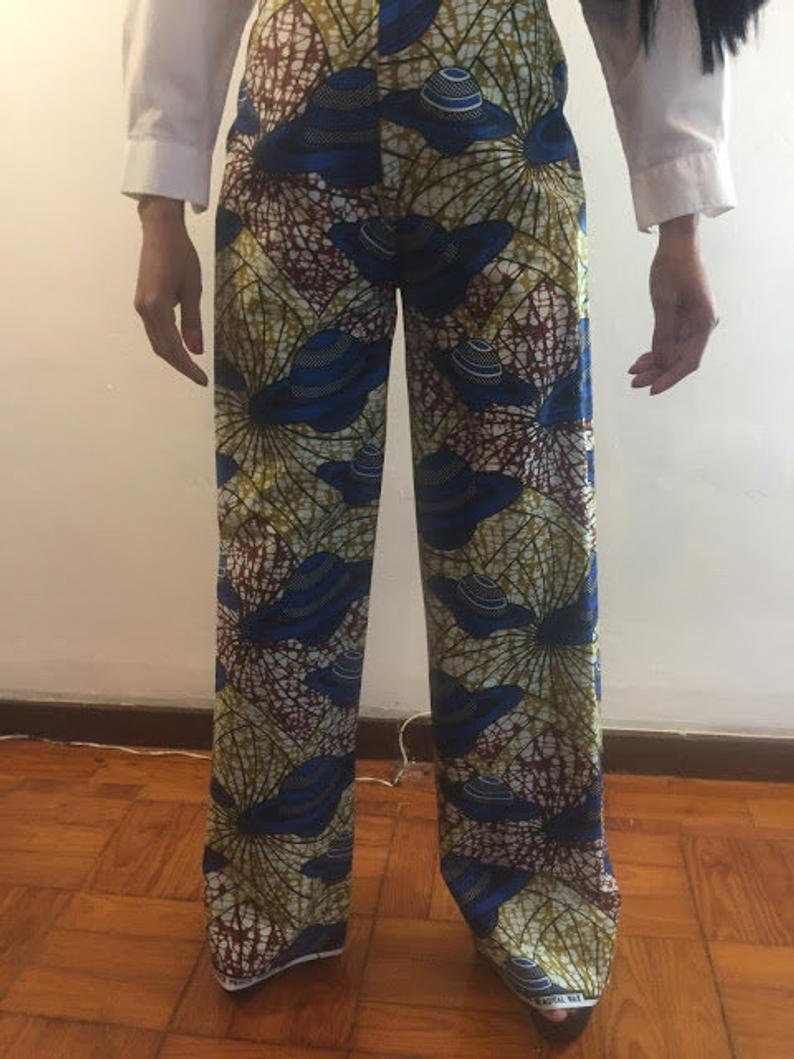 Althea Size M Blue Ufo Cotton Dashiki African Abstract Print Designer Pants Worldwide Shipping Worldwide Shipping