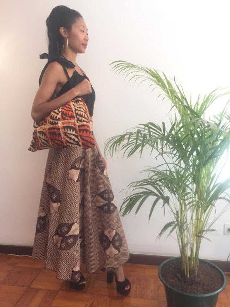 Jennifer 2 Pieces Set Size M Skirt Kalf Lenght Pollyblends Summer And Bag Dashiki African Geometric Print Designer Worldwide