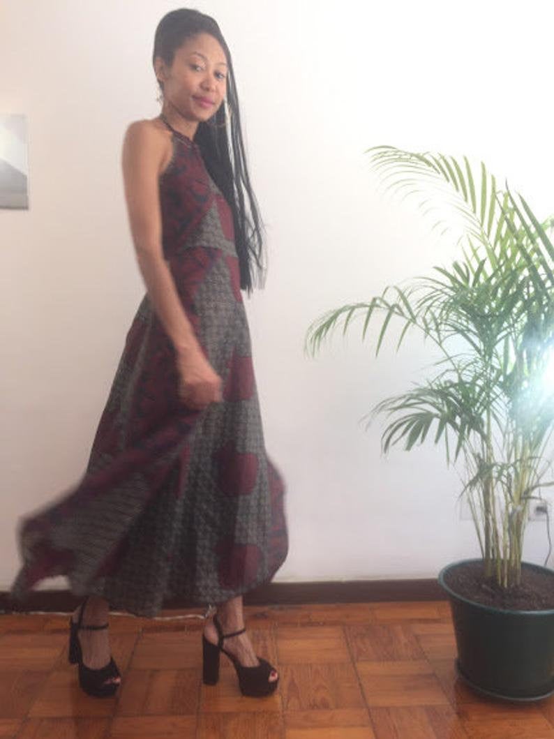 Jane Size M Dress Geometric Print Kalf Lenght Backless Pollyblends Summer Dashiki Designer Worldwide Worldwide