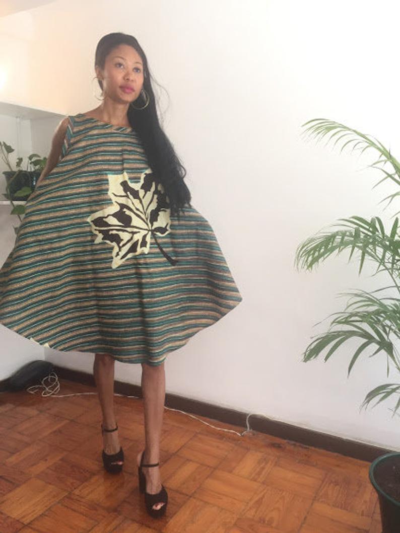 Chad - Gorgeous costumisable dashiki african Oversized Personalized Asymmetrical Dress Green Floral print Knee lenght