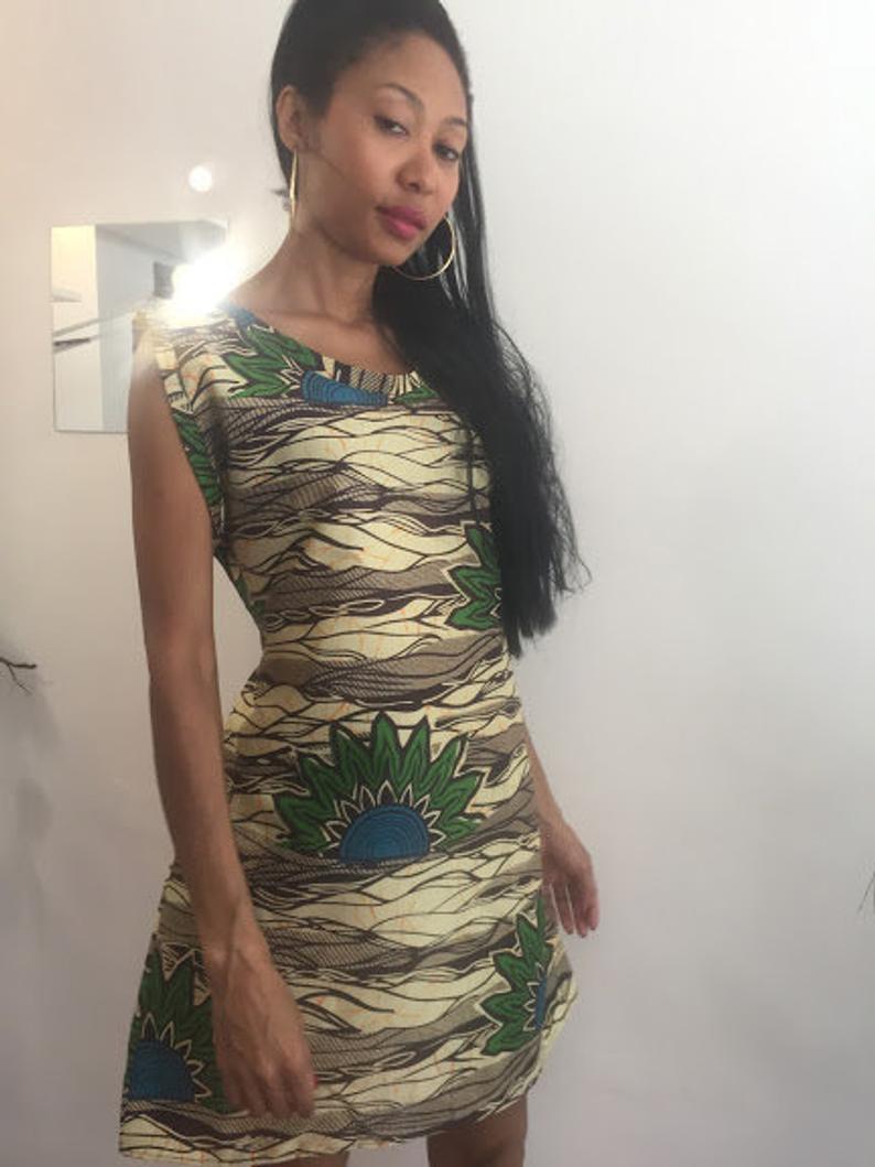 Mobaye -personalized Dress Green Floral Print Knee Lenght Pollyblends Summer Dashiki Designer