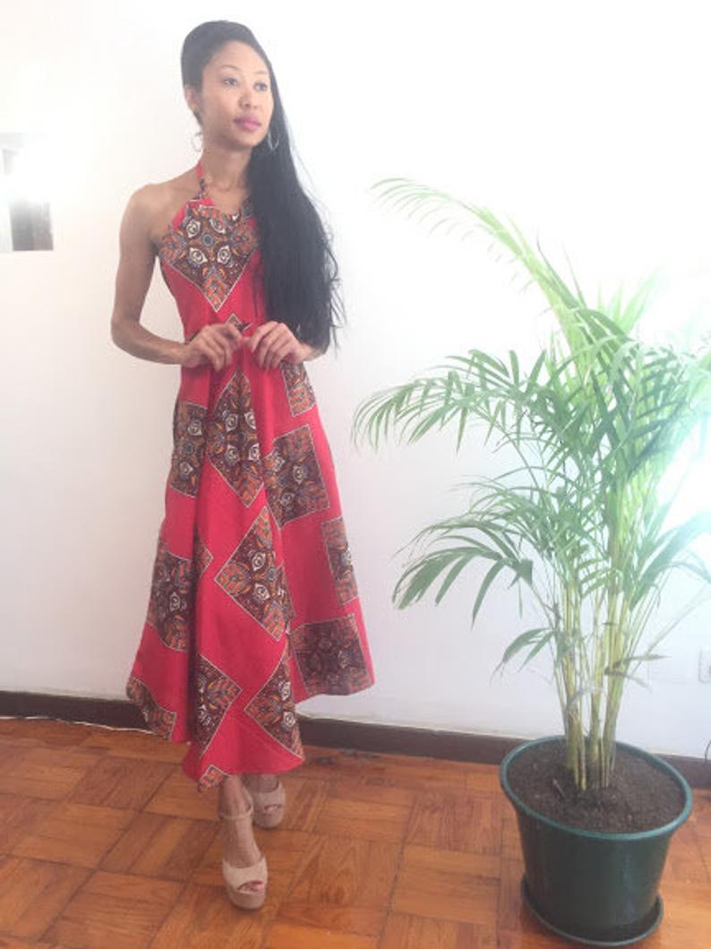 Tunisia - Gorgeous Costumisable Dashiki African Dress Geometric Print Kalf Lenght Backless