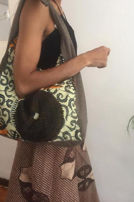 Halle Brown Beige dashiki Ankara african fabric Linned Women Shoulder Bag Worldwide Shipping Worldwide Free Shipping