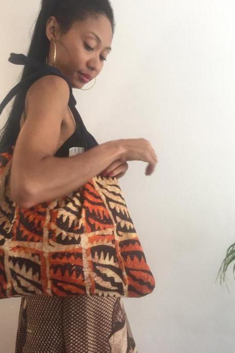 Tiffany Orange dashiki Ankara african fabric Linned Women Shoulder Bag Worldwide Shipping Worldwide Free Shipping
