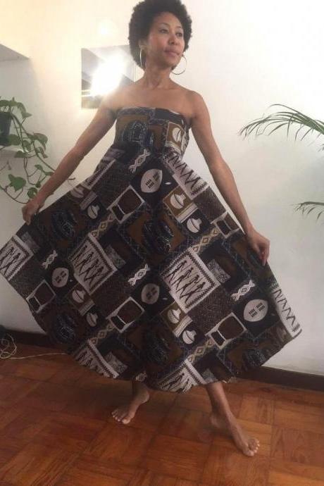 Princess Shaka Worldwide Shipping Brown Printed Strapless Dashiki Dress Costumisable Worldwide Shipping
