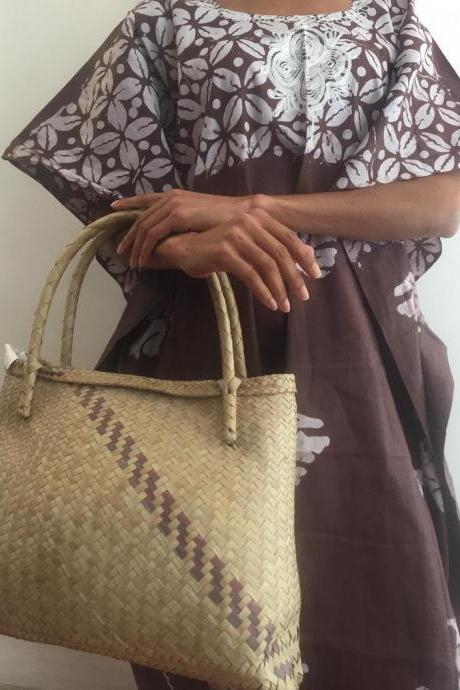 Tanzania 2 Pieces Set Kaftan Cotton Embroidered Dress And Handmade Straw Bag Worldwide Worldwide