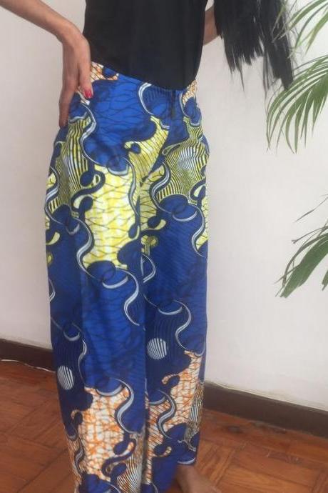 Size M Kenya Blue Yellow Cotton dashiki african abstract print designer pants Worldwide shipping Worldwide Free Shipping