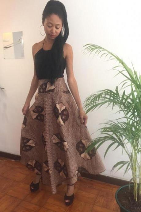 Adele Size M Brown Skirt Ankle lenght Pollyblends Summer dashiki african Geometric print designer Worldwide shipping