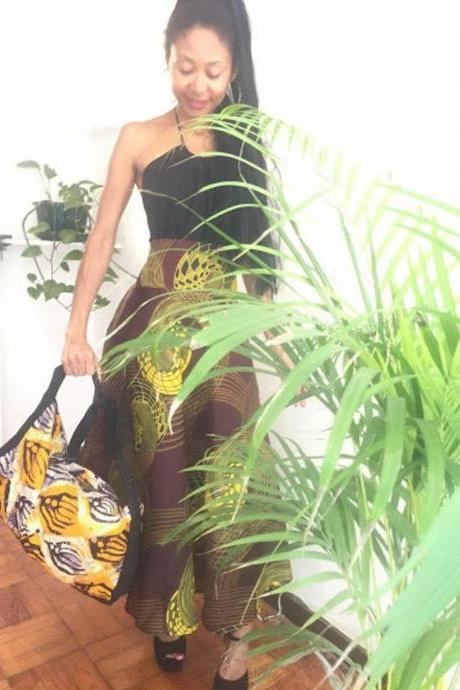 Nina 2 pieces set Size M Skirt Kalf lenght Pollyblends Summer and bag dashiki african Geometric print designer Worldwide shipping