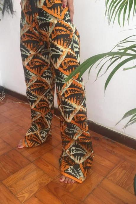 Lesotho Size M Orange Pollyblends Summer dashiki african abstract print designer pants Worldwide shipping Worldwide Free Shipping