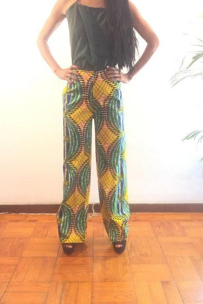 Gale Size M Green Geometric Cotton dashiki african abstract print designer pants Worldwide shipping Worldwide Free Shipping