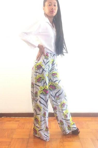 Aaliyah White Floral Cotton dashiki african abstract print designer pants Worldwide shipping Worldwide Free Shipping