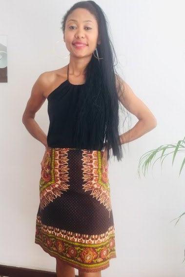 Erykah Size L Skirt Personalized Brown Above knee lenght Cotton printed designer Worldwide shipping Worldwide Free Shipping