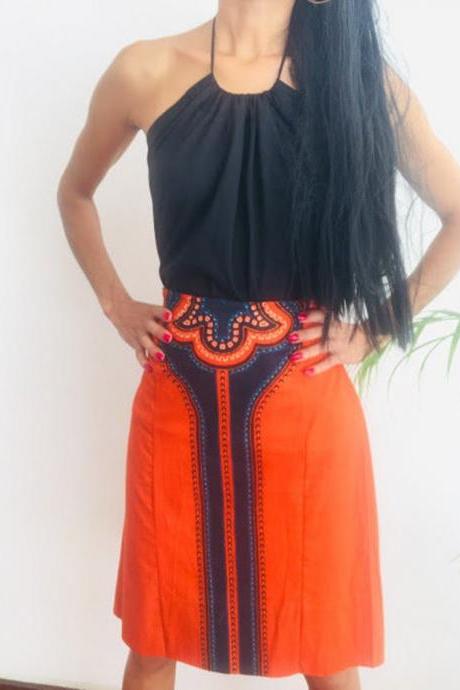 Sheryl Size M Skirt Personalized Orange Above knee lenght Cotton printed designer Worldwide shipping Worldwide Free Shipping
