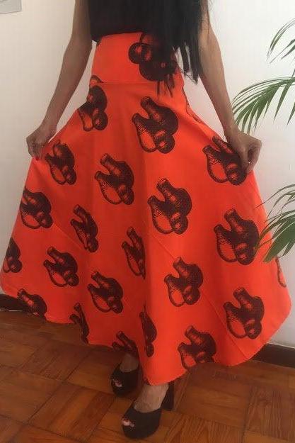 Kelly Size M Orange Skirt Ankle lenght Pollyblends Summer dashiki african Geometric print designer Worldwide shipping