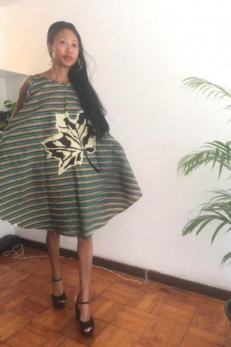 Nature Oversized Personalized Asymmetrical Dress Green Floral Print Knee Lenght Pollyblends Summer Dashiki Designer Worldwide