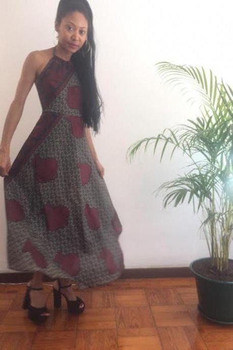 Bobamgui - Gorgeous Costumisable Dashiki African Tunic Geometric Print Kalf Lenght Backless Dress