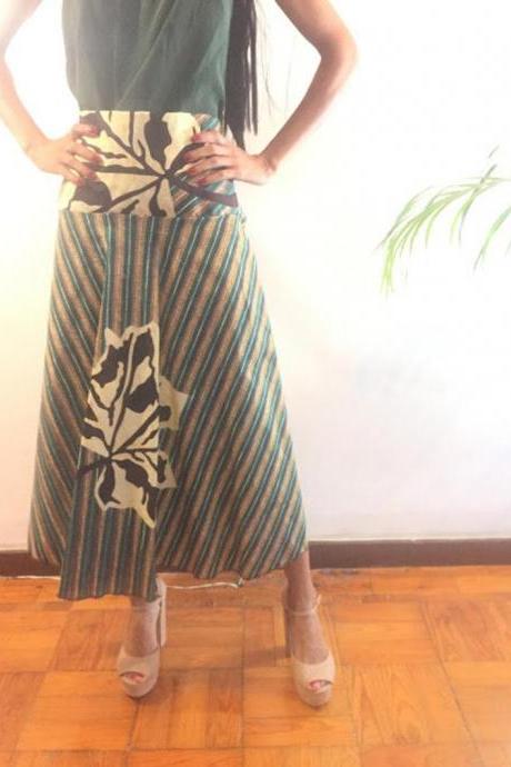 Ngozi - Ready To Ship -size L Green Abstract Landscape African Print Skirt Knee Lenght Pollyblends Summer Dashiki Designer Worldwide